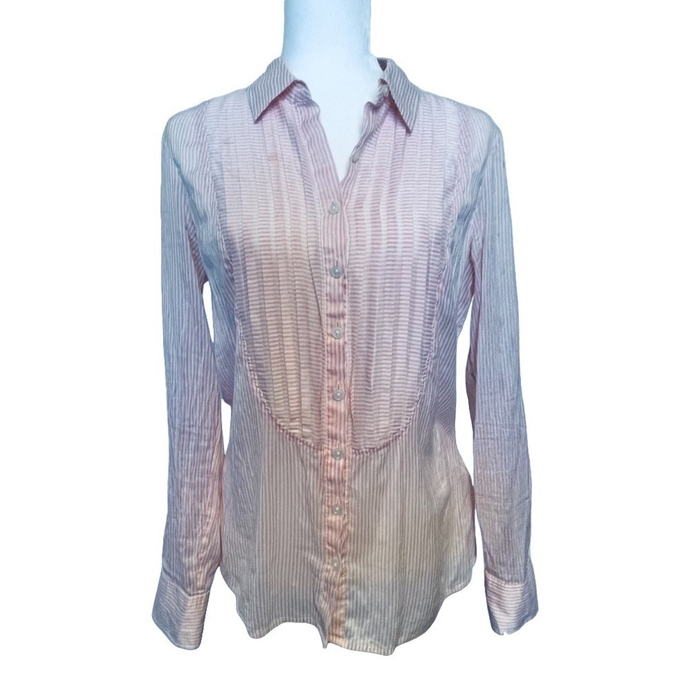 𝅺banana Republic Sheer Cotton Pink White Stripe Button Down Shirt